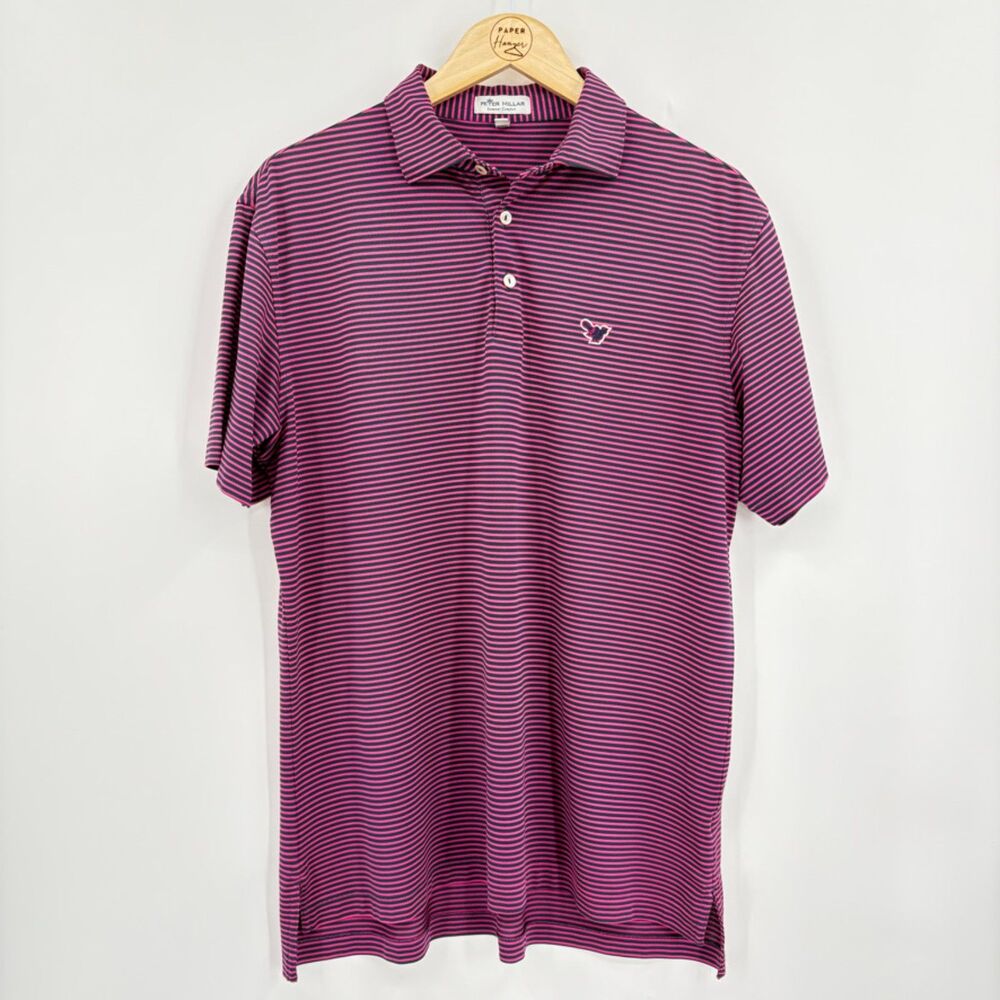 Peter Millar Summer Comfort Striped Polo Golf Shirt, Size Med, Pink Navy Outdoor